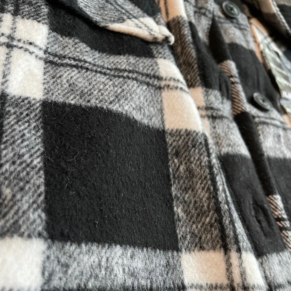Member's Mark Black White Buffalo Plaid Fleece Shacket Size Youth XL (14/16)